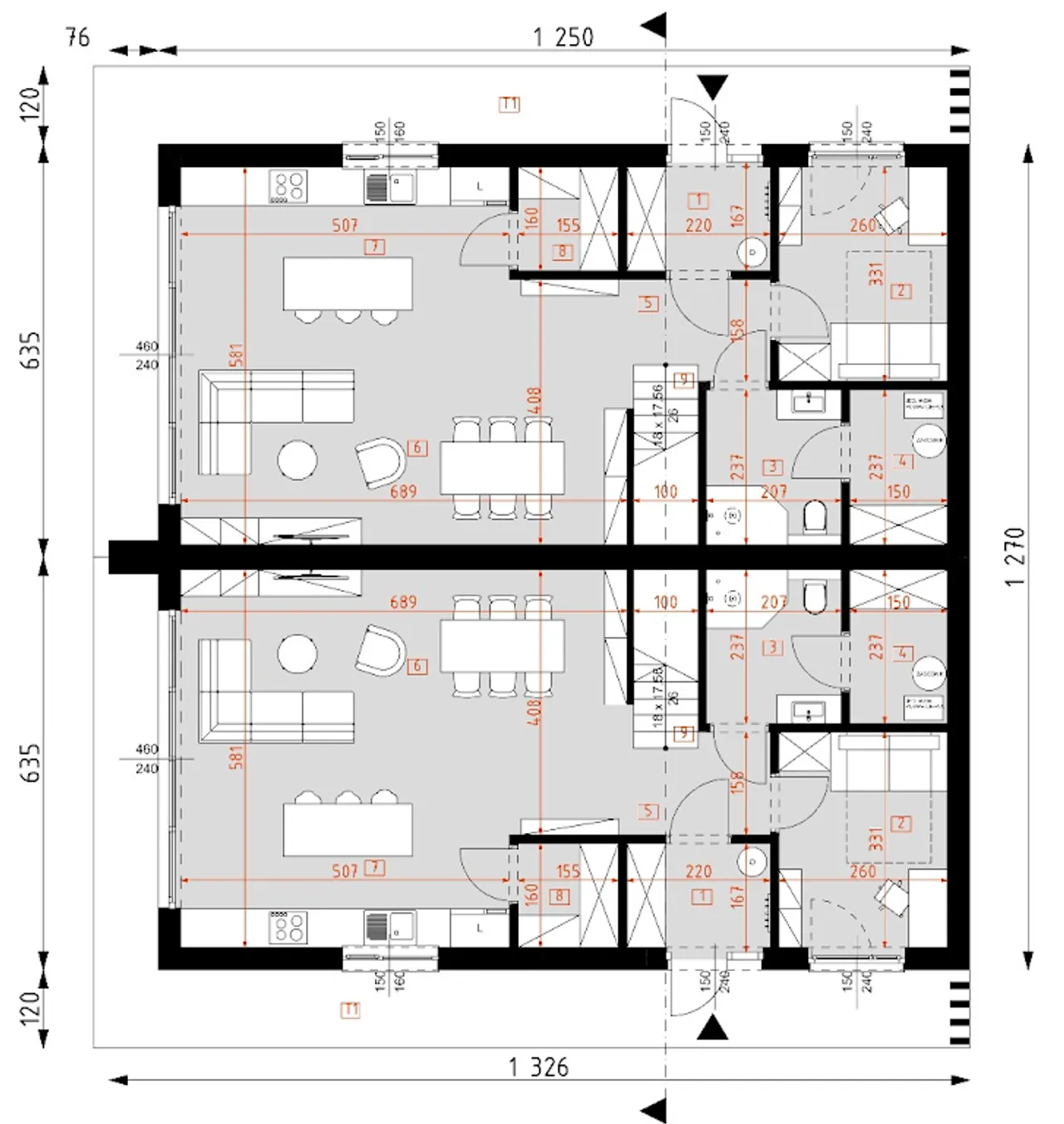 D438A - zabudowa bliźniacza WT2021 Rzut 1