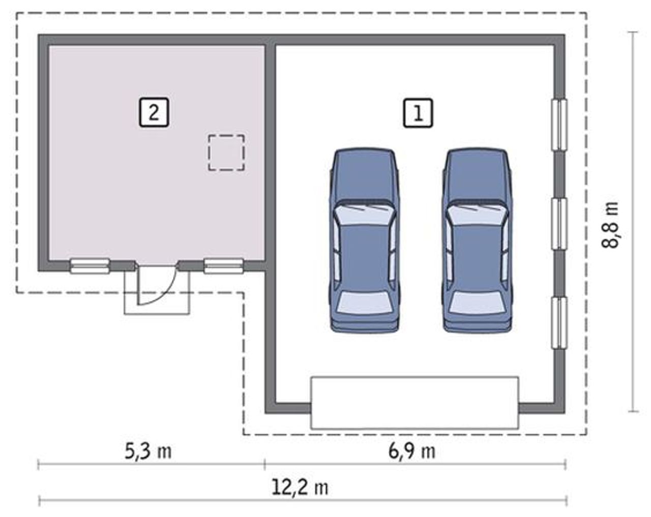 garaż z pomieszczeniem gospodarczym i schowkiem gc36b - GC36b Rzut 1