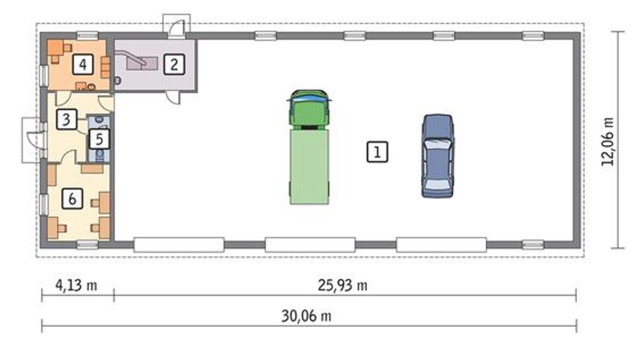 budynek garażowo-magazynowy z częścią pomocniczą gmc04f - GMC04f Rzut 1