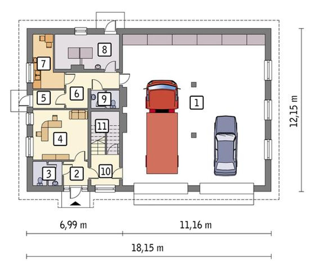 budynek garażowo-magazynowy z pom. pomocniczymi i poddaszem gospodarczym gmc14c - GMC14c Rzut 1