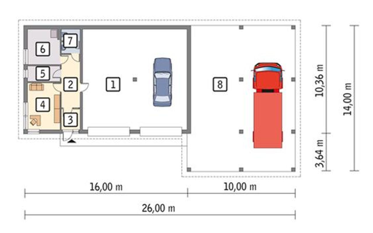 budynek garażowo-magazynowy z wiatą i pom. pomocniczymi gmc17 - GMC17 Rzut 1