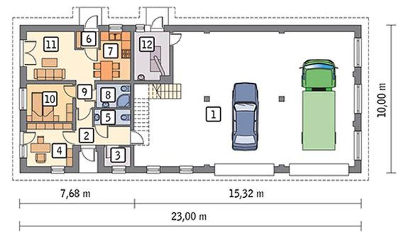 budynek garażowo-magazynowy z częścią mieszkalną, pomocniczą i antresolą gospodarczą gmc57a - GMC57a Rzut 1