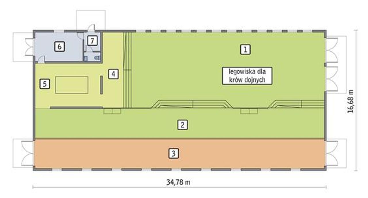 obora dla 38 krów mlecznych, wolnostanowiskowa (grupowa), na głębokiej ściółce oc02 - OC02 Rzut 1