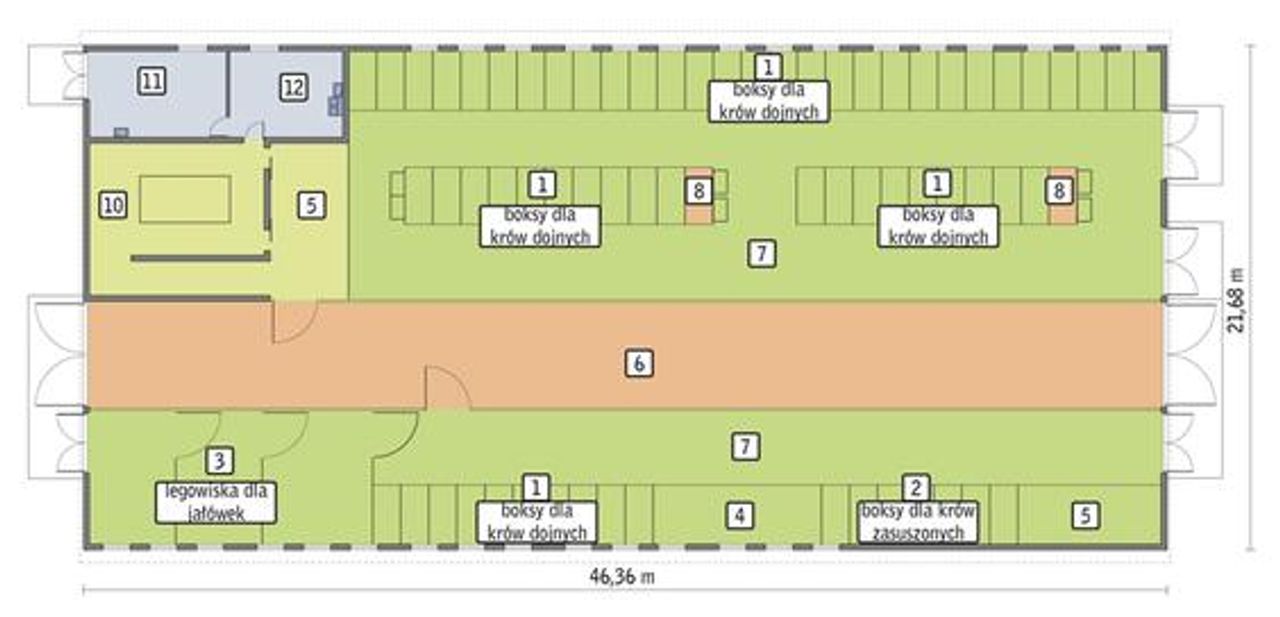 obora dla 66 krów mlecznych, wolnostanowiskowa, na płytkiej ściółce oc04 - OC04 Rzut 1