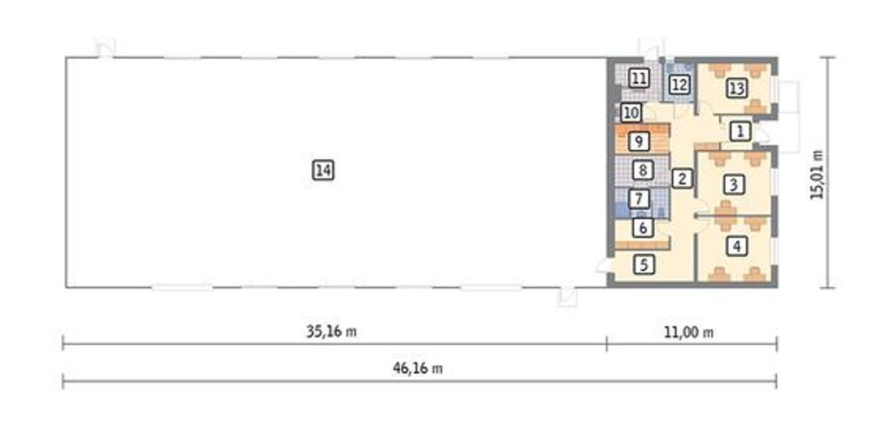 Magazyn (stalowy) z częścią socjalno-biurową (murowaną) - PMC23St Rzut 1