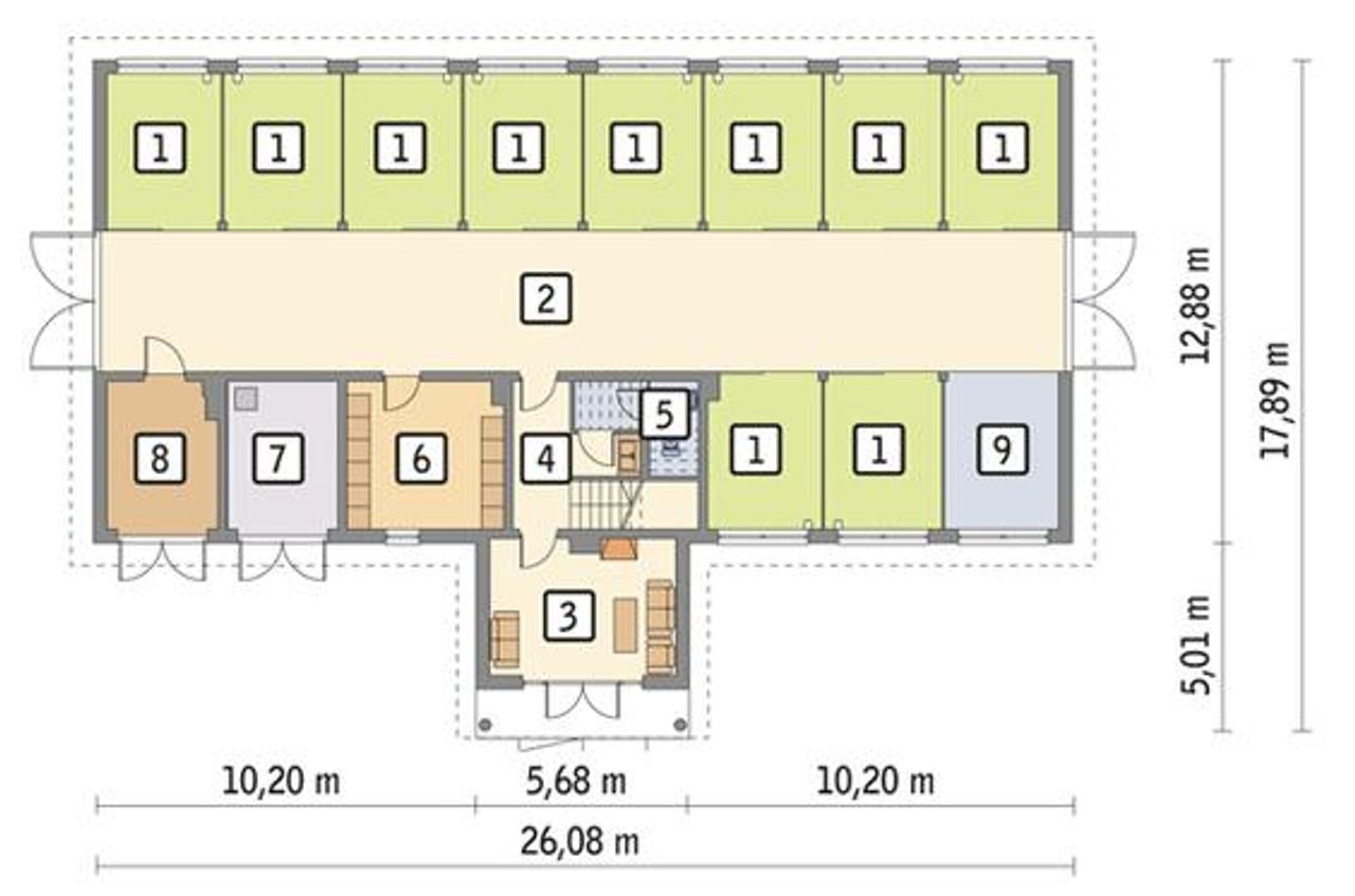 stajnia dla 10 koni z częścią mieszkalną s16 - S16 Rzut 1