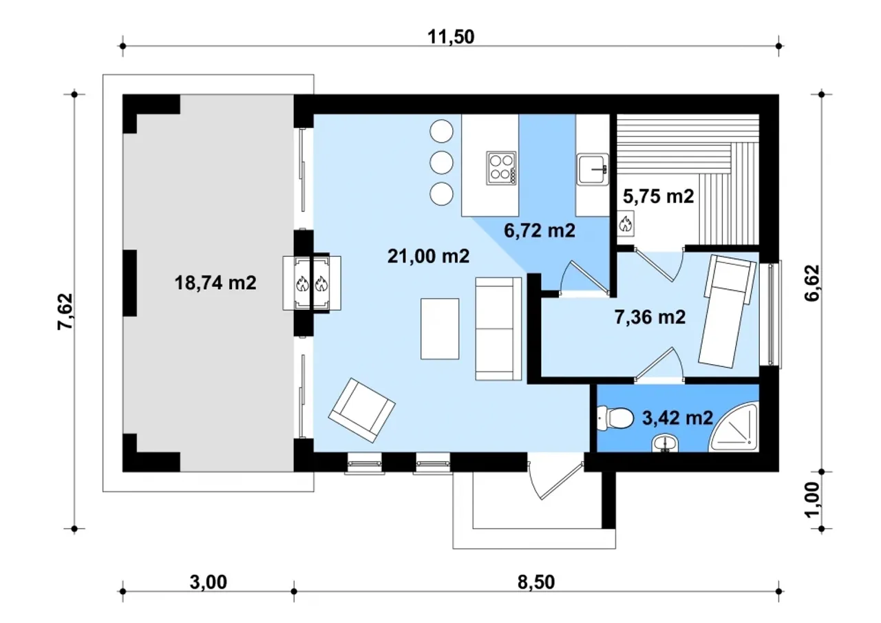 G201 - Budynek rekreacyjny z sauną Rzut 1