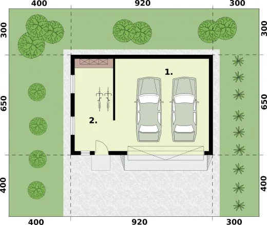 G296A garaż dwustanowiskowy z pomieszczeniem gospodarczym